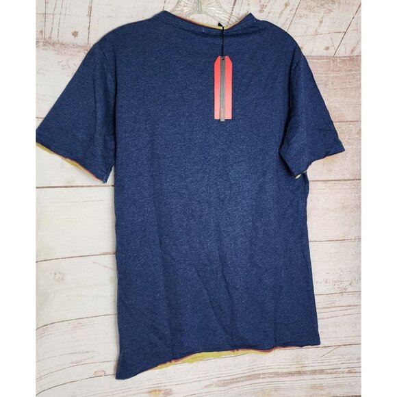 Vassari Los Angeles Navy Blue V-Neck Designer Shirt Large – Stylish Cut Hem - Picture 9 of 16